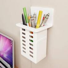 Soportes para pasta de dientes y cepillos de dientes de pared negros. Caja de almacenamiento para artículos de baño, teléfonos y controles de CA. Instalación sin rastro. - BLANCO - Ver 7