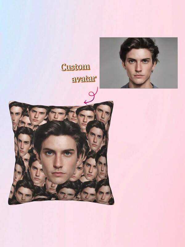 1pc Customizable Personalized Face Portrait Couple Themed Photo DIY Cushion Cover, Family, Couples, Pet, Friend, Single-Sided Printed Pillow Case For Living Room, Sofa, Bedroom, Decorative Waist Pillow, 4-Season Usage, Without Pillow Insert
