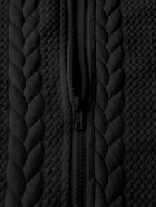 Men's Textured Jacquard Hooded Zip-Up Sweatshirt Jacket, Casual Long Sleeve Sweatshirt Top With Pockets - Black - View 6