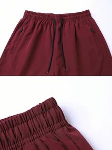 男士夏季休闲运动短裤，轻便透气速干跑步健身训练印花短裤，1件装 - 酒紅色 - 查看 4