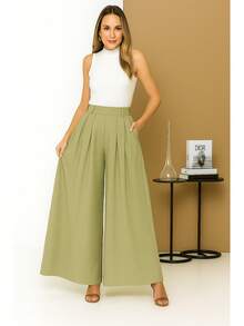 WOMEN'S PANTS, WIDE LEG, HIGH WAIST, VALENTINE'S DAY PANTALONA - Xanh nhạt - Xem 1