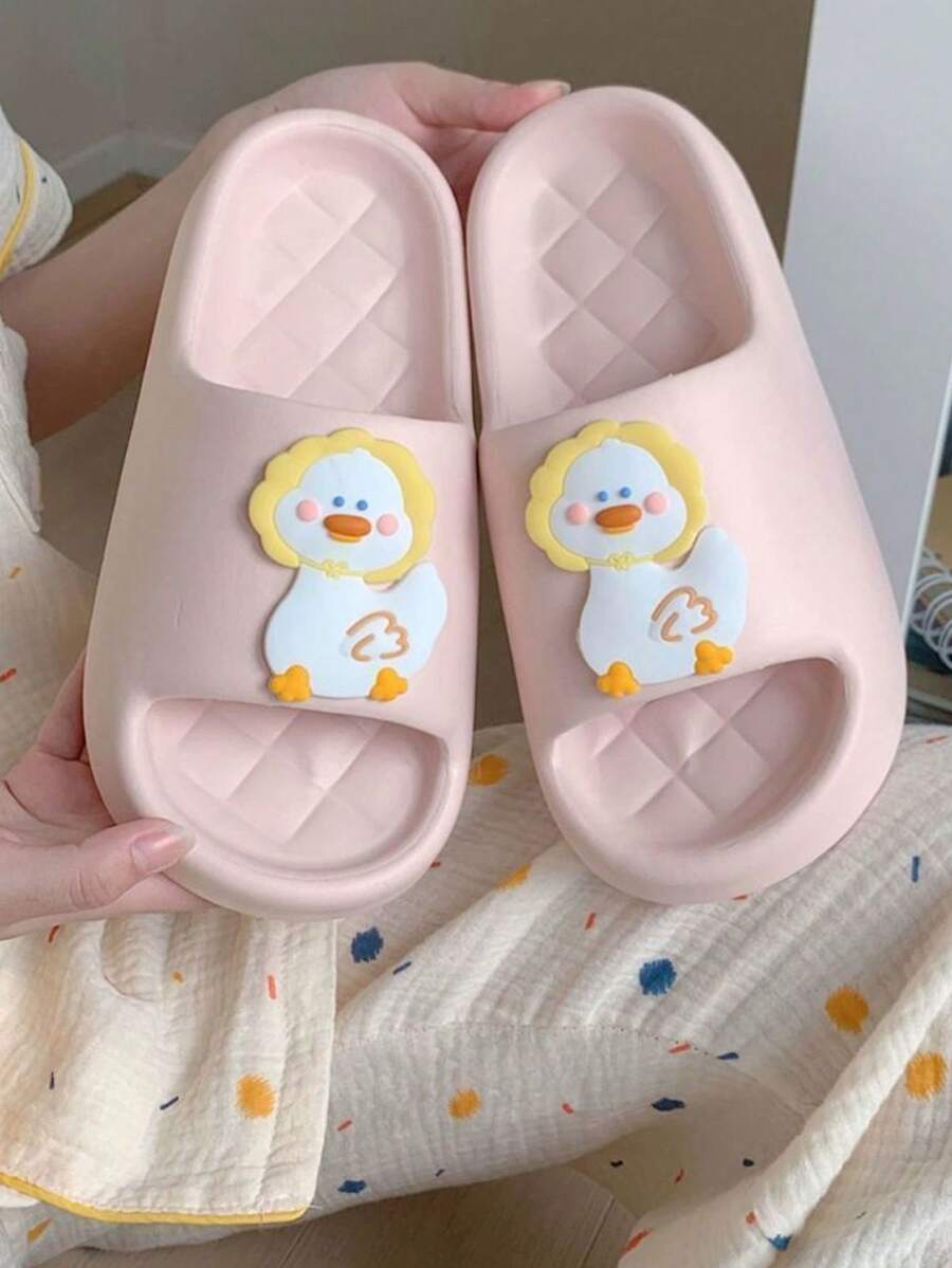 Sandalia Planas Unisex Diseño De Pato Bordado Animado, Sandalias De EVA Con Patito Antideslizantes Primavera Y Verano Para El Hogar Y Vacaciones