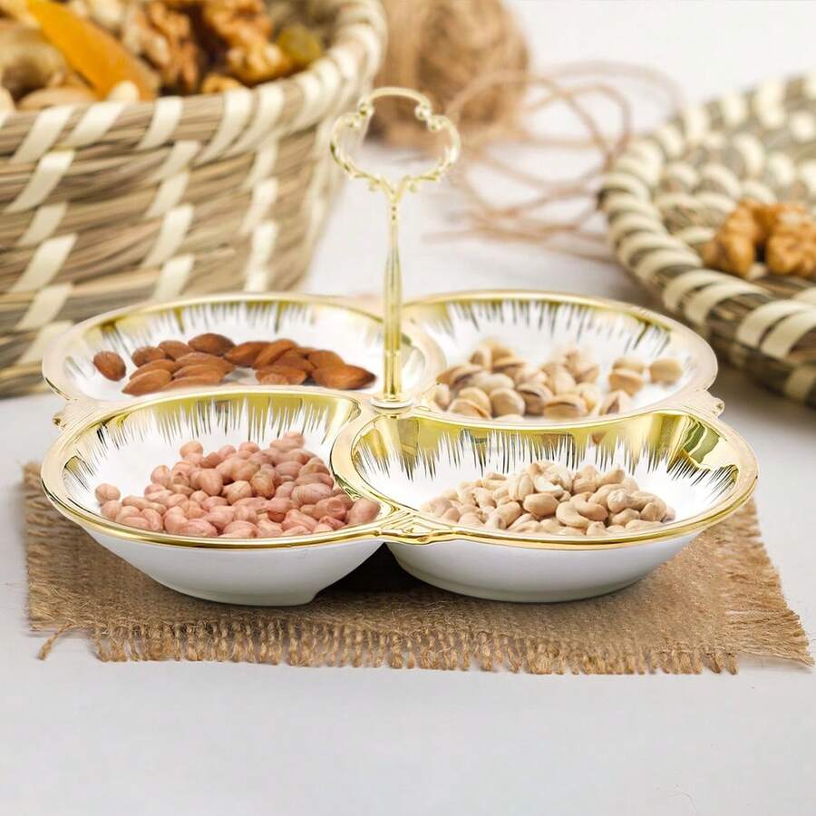 1 Buah Nampan Sajian Keramik, Piring Sajian Porselen untuk Makanan Pembuka dengan 4 (atau 3) Kompartemen, Nampan Sajian Terbagi untuk Camilan, Piring Sajian Buah, Kue Kering, Kacang-kacangan - MultiWarna - View 1