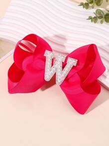 1 pieza Lazo con letra gigante brillante para niñas con perlas falsas y strass - Clip de cocodrilo elegante color rosa intenso - Accesorio de pelo dulce y lindo, regalo ideal para fiestas y festividades