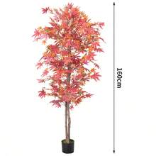 4ft/5ft Artificial Maple Tree, Large Faux Tree Soft Silk Autumn Maple Decorative Plant With Plastic Pot For Party Home Living Room Decoration Thanksgiving Harvest - Đỏ - Xem 2