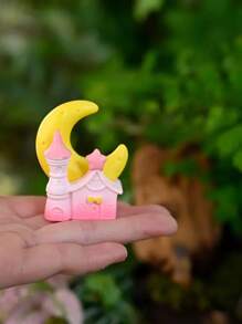 1 pieza, material de resina, ornamento de estatua de castillo de luna y estrella de fantasía de dibujos animados, para decoración de escritorio de hogar/jardín al aire libre/maceta de flores/paisaje de musgo micro/acuario/jaula de mascotas pequeñas, accesorios hechos a mano DIY, ornamentos para mesa de arena psicológica, regalos creativos