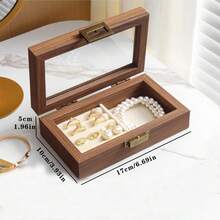 1pc Double Layer Vintage Wooden Jewelry Box, Flip Lid Clear Tabletop Organizer For Necklaces, Earrings, And Accessories, Fabric Lined, Multipurpose Rectangle Shape Single-Layer Storage Box For Women Storage Organizer Travel Essentials Back To School Dormitory Storage