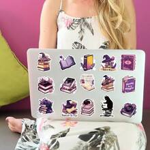 50 pezzi Adesivi a forma di libro da strega per Kindle, adesivi in vinile estetici e magici da strega per laptop, iPad, e-book reader, borraccia, ragazze, romanticismo erotico (viola), forniture scolastiche, ritorno a scuola