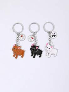 1pc Metal Cartoon French Bulldog Dog Keychain Cute Doll Key Chain For Woman Bag Pendant Car Key Ring Gift - Multicolor - View 2