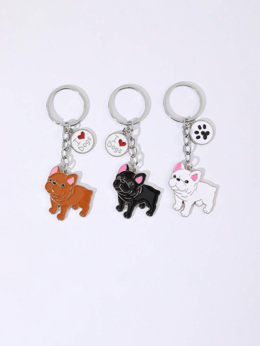 1pc Metal Cartoon French Bulldog Dog Keychain Cute Doll Key Chain For Woman Bag Pendant Car Key Ring Gift
