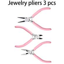 3pcs Jewelry Plier Set, Include Pointed Nose Plier, Round Nose Plier, Bent Nose Plier, Tweezer, Mini Comfortable Grip Craft Plier, Suitable For Wire Bending, Repair, Gripping Objects, Jewelry Making, DIY