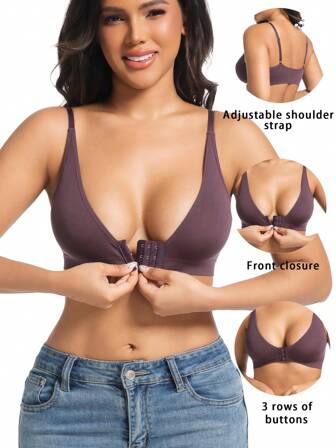 1件前扣无缝速干可机洗无垫女士性感内衣适合春夏秋季户外穿着显胸女士胸罩