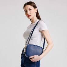 Genuine Leather Crossbody Bag Made In Italy - Navy Blue - View 3