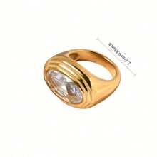 1 Stück minimal vielseitiger Mode Strass Edelstahl 18K-plattierter augenförmiger Zirkonia Siegelring