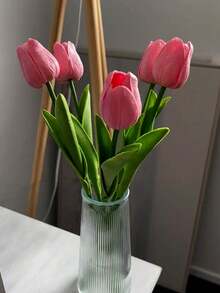 3pcs Tulips Artificial Flower Simulation Bouquet, Fake Tulips DIY Decor, Weddings, Parties, Home & Office, Bedroom, Garden Decor, Dining Table, Valentine's Day, Mother's Day, New Years Gifts (Pink), Valentine Day, Gift Birthday Graduation,Wedding Photography Props - Pink - View 3