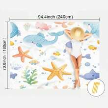 1pc Marine Element Printed Beach Mat, Waterproof And Anti Sand Oversized Beach Mat, Lightweight For Adults For Travel, Camping, And Picnics