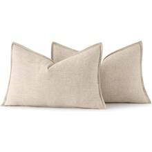 Local Delivery- Decorative Linen Pillow Covers 18x18 Inch Natural Beige ​Boho Farmhouse​ ​Neutral Couch Throw Pillows For Bed Pack Of 2 Accent Outdoor Pillowcase Modern Sofa Cushion Livingroom Home Decor - 自然米色 - 查看 9