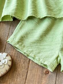 2pcs Girls Floral Embroidered Outfit Set 2025 - Peter Pan Collar Top & Elastic Waist Shorts, Toddler Play Clothes (Age 2-3,4-5,6-7Y)
