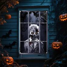 1pc 2D Halloween Horror Ghost Window Banner, Male/Female Ghost Pattern Design, Suitable For Halloween Parties, Front Door Decoration, Party Decorations, Day Of The Dead - Halloween Atmosphere Decoration, Indoor And Outdoor Use, Festival Decoration - Multicolor - View 10