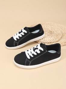 1 Pair Kids PU Leather Lace-Up Classic Student Shoes, Thick Non-Slip Durable Soft Bottom Casual Sneakers, Suitable For All Seasons