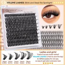 QUAFFLY Lashes 5 Styles Lash Clusters Kit, Volume/Mega/Full/Bottom Eyelash Clusters Extensions With Lash Bond And Seal, Remover,Wrist Strapand Lash Extension Tools For Beginners And Proficient, DIY At Home Easily - 黑色 - 查看 5