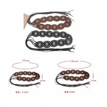 1 Stück Bohemian Stil PU Patchwork Rundschnalle Unisex Gürtel, vielseitiger breiter Ledergürtel mit Quaste