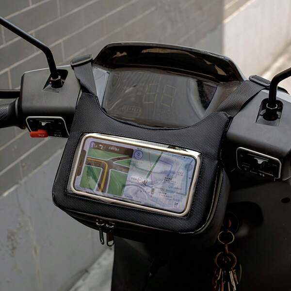 1pc Touch Screen Motorcycle Dashboard Panel Bag - Durable Polyester, Weather-Resistant, Front-Mounted Storage Pouch For Phone Navigation & Outdoor Gear, Black, Phone Mount For Motorcycle, Best For Christma