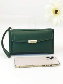 MINGYOU Soft Litchi Pattern Handbag & Wallet Combo For Women Wallet Purse Wallet Long Wallet Wristlet Wallet - Green - View 6