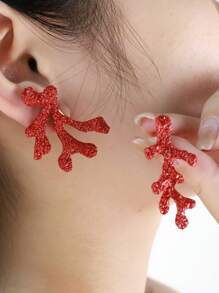 2pcs Coral Shape Earrings, Luxury Niche Coral Stud Earrings, Beach Style Fashion Personalized Jewelry Accessories, Summer Wear For Women