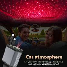 [现代汽车最佳选择] W&O 7 色氛围灯和红色星空投影仪灯伸缩车载充电器，呈现浪漫的车内氛围，4 合 1 快速手机充电器，双伸缩充电线，双充电端口，快速充电，美化您的汽车，兼容 16-11 系列、Android S25/S24/S23 Ultra、Pixel 等，送给车主的礼物，提升驾驶体验