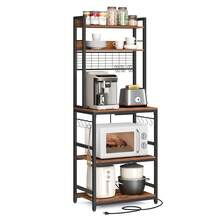 VASAGLE Hutch Bakers Rack With Power Outlet, 14 Hooks Microwave Stand, Adjustable Coffee Bar With Metal Wire Panel, Kitchen Storage Shelf, 15.7 X 23.6 X 66.9 Inches - 查看 2