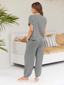 2 Piece Knit Sets Women Sweatsuit Sets - Light Grey - View 5