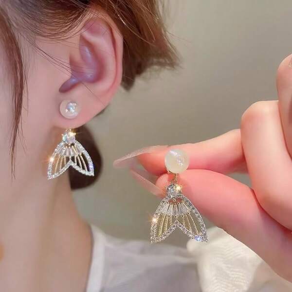 1 Pair Elegant Faux Pearl Fish Tail Drop Earrings - Perfect For Parties & Gifts
