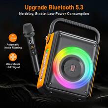 JYX Karaoke Set With 2 Wireless Microphones + RGB Light - Bluetooth PA System For House Parties - TF/USB/AUX/Rec/TWS - Black - View 4