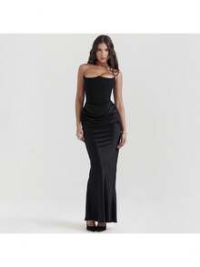 Slim Tube Top Long Dress Sexy Fashion Bandeau Backless Party Evening Dresses For Women Clothing - 黑色 - 查看 2
