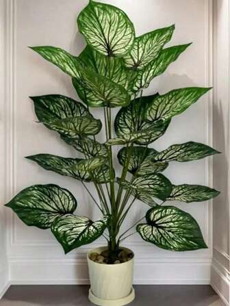 假植物高大人造植物室内家居装饰热带人造芋头叶办公室户外大型人造观音植物 - 多功能假绿植，适用于家庭和办公室装饰，不包括花盆，耐用塑料材料万圣节装饰品