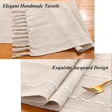 Wracra Rustic Linen Table Runner Farmhouse Style Table Runners 72 Inches Long Embroidered Fall Table Runner With HandTassels For Party Dresser And Dining Room Decorations Light Coffee 13*72 - LightCoffee - View 2