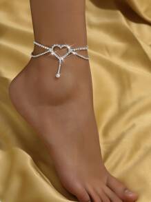 1PC Women's Simple And Premium Copper Inlaid Rhinestones Love Foot Chain Bracelet Accessories Wedding Party Fashion Jewelry