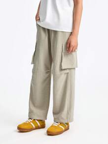 Annil Ropa para niños, niñas y niños de edad media y mayor, pantalones tejidos de cintura completa, estilo de ropa de trabajo, pantalones paracaidistas, para verano