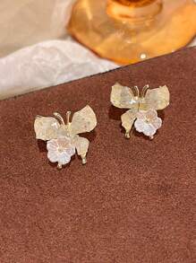 1 Pair Elegant Fresh And Simple Butterfly Crystal Flower Stud Earrings