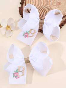 2 件女孩 A-Z 刺绣字母印花蝴蝶结发夹，简约白色缎带蝴蝶结发夹，可爱时尚发饰，适合日常/派对/学校 - 彩色 - 查看 7