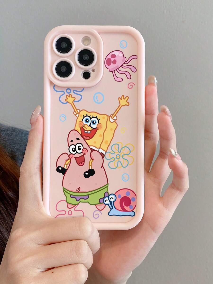 SPONGEBOB 1 件粉色可爱海绵宝宝星星图案防震穿孔手机壳，适用于 16/15/14/13/12/11 Pro Max/12 Pro/14 Plus 防水防摔防刮 - 彩色 - 查看 1