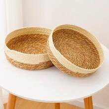 1pc/3 Size Set Woven Rattan Round Basket, Suitable For Toy, Cosmetic Storage, Home Decor, Wedding Gift, Various Celebration Occasions - Beige - View 9