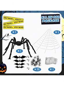 1/12/20/36 Stücke Halloween Riesenspinnennetze: 1,27m Halloween Riesenspinne + 5,08m Riesenspinnennetz, 20 g Halloween Spinnweben mit falschen Spinnen, Absperrband Halloween Outdoor Dekoration
