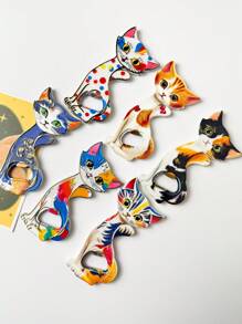 1pc Charming Cat Shaped Colorful Y2K Style Embossed Gold Foil 2-In-1 Fridge Magnet Bottle Opener, Suitable For Home Decor, Daily Use And Holiday Gift