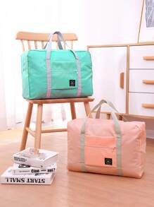 1pc Foldable Laundry Bag With Logo, Travel Organizer, Lightweight Washing Bag With Shoulder Strap, Durable Drawstring Closure, Multipurpose Rectangular Woven Toiletry Bag, Portable Closet Organizer, Space-Saving Home Storage, Carry-On Luggage, Suitable For Home And Travel, Essential For Back To School Storage