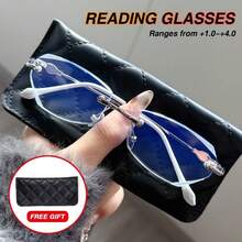 1 件时尚无框老花镜，带炫光斜边和金属镜腿，奢华女士电脑眼镜 - 金色的 - 查看 2