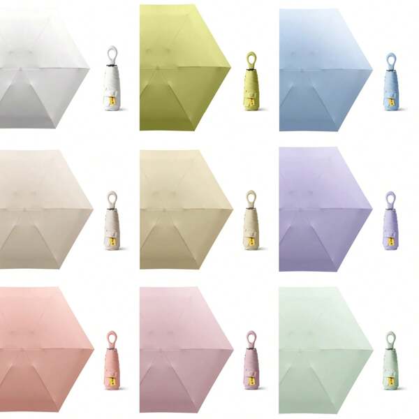 Folding Travel Umbrella Ring Handle Small Mini Compact Umbrella Anti-Uv Lightweight And Portable Handbag Umbrellas Rain And Sun Umbrella For Women Men 90 X 57cm