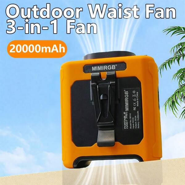 10000mAh Portable Waist Fan, 40H Cooling Personal Wearable Fan With Dual Clip, Flashlight, 5 Speeds, Rechargeable Battery Powered Belt Fan For Outdoor Jobsite
