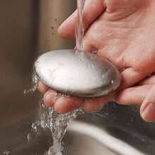 Ueasy Barra de jabón de acero inoxidable quitaolores para la cocina, para eliminar olores de cebolla, pescado y ajo. Jabón portátil con estuche (1 pieza de óvalo con base) - A - Ver 7